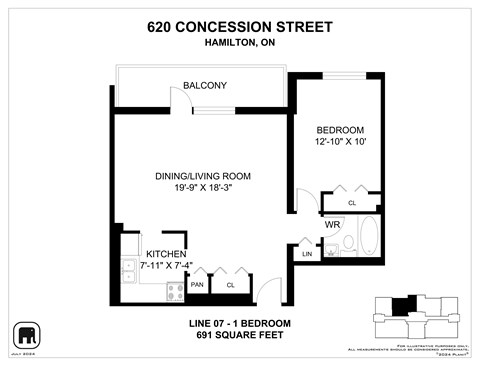 A floor plan for a condo at 620 Concession Street in Hamilton, ON.
